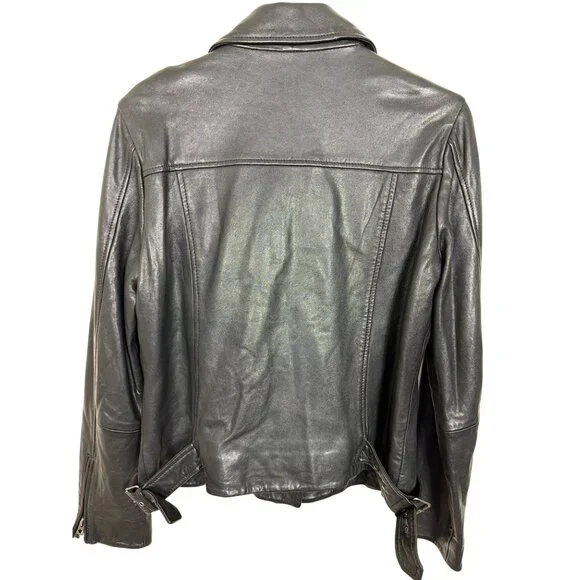 Lucky Brand Womens Black Genuine Leather Moto Jacket Size L - Picture 2 of 16
